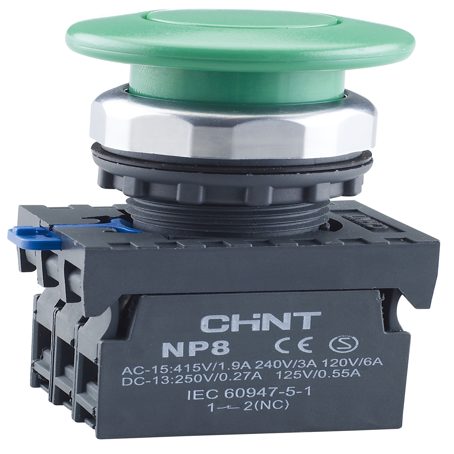 Кнопка упр. "Грибок" Φ60мм NP8-01M/23 без подсветки, самовозв., зелен., 1НЗ, IP65 (R)