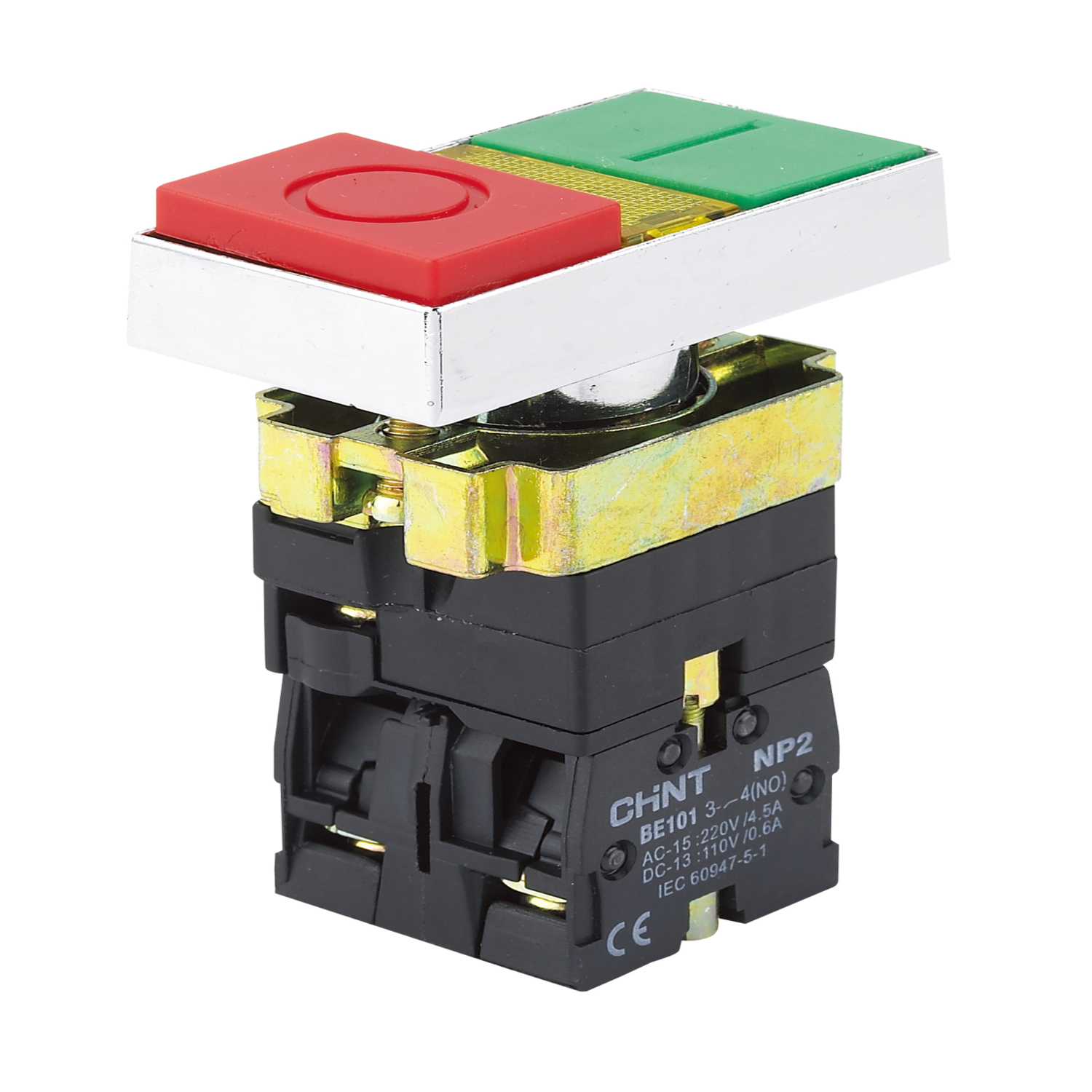 Двойная кнопка NP2-BW8465 белый корпус, 1НО+1НЗ, AC/DC230В (LED), IP40 (R)