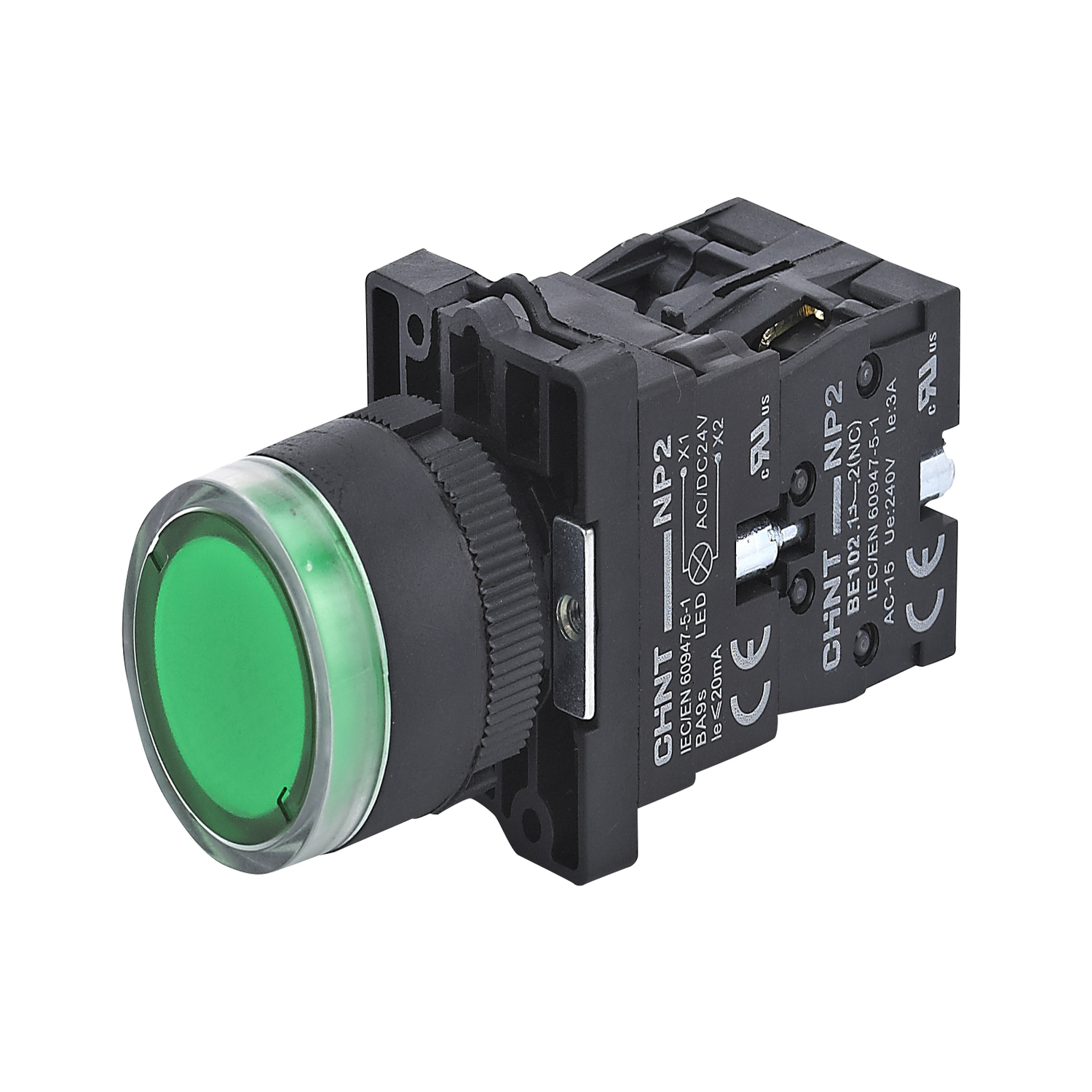 Кнопка управления NP2-EW3365 1НО+1НЗ зеленая AC/DC230В(LED), IP40 (R)