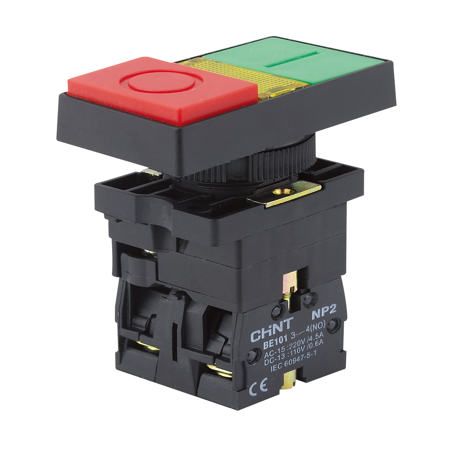 Двойная кнопка NP2-EW8465 черный корпус, 1НО+1НЗ, AC/DC220В (LED), IP40 (R)