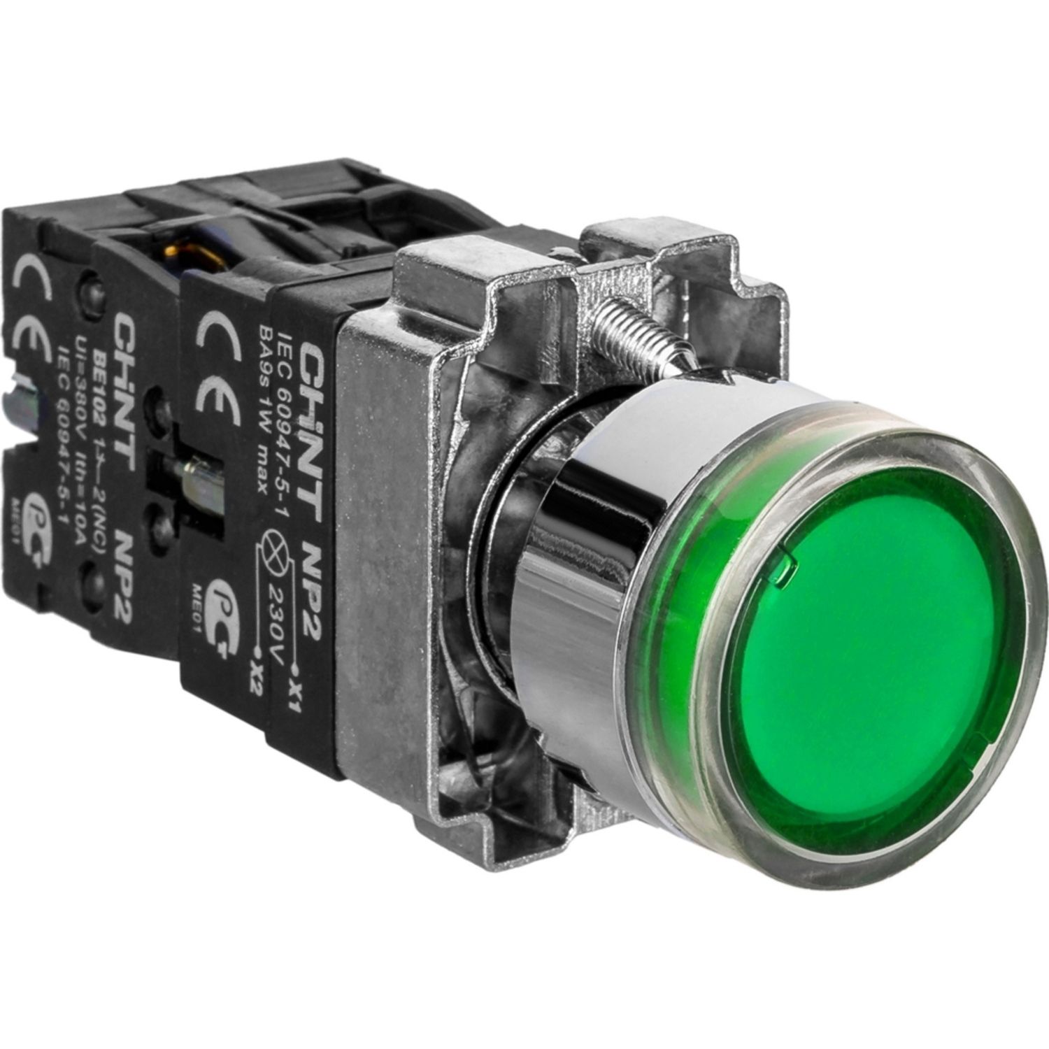 Кнопка управления NP2-BW3365 1НО+1НЗ зеленая AC/DC230В(LED) IP40