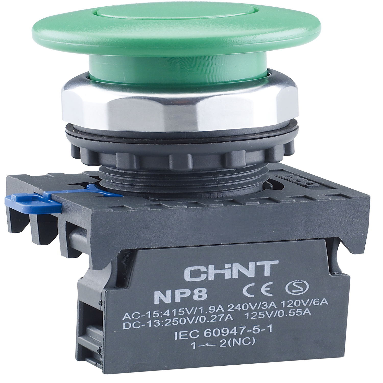 Кнопка упр. "Грибок" Φ40мм NP8-20M/13 без подсветки, самовозв., зелен., 2НО, IP65 (R)